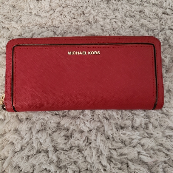 Michael Kors Handbags - Michael Kors Dark Red Leather Wallet Zip Around 8.25" X 4" Gold Hardware